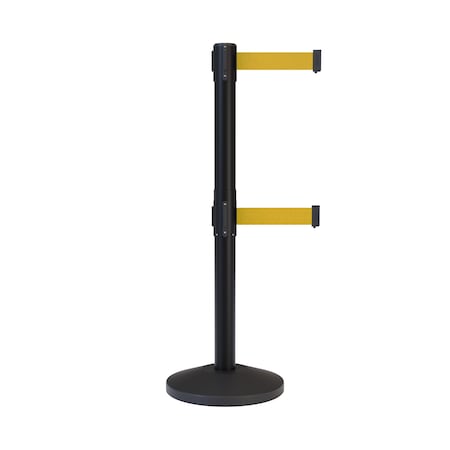 Montour Line Stanchion Dual Belt Barrier Black Post 7.5ftYellow Belt M630D-BK-YW-75